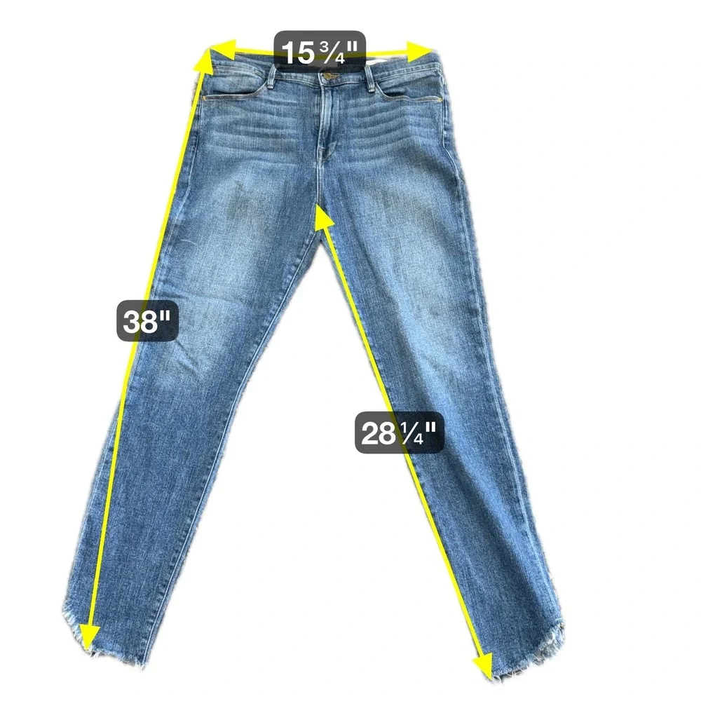 Frame Le‎ High Skinny Jeans Blue Mid Rise Raw Hem Distressed Astaire Sz 32 - Picture 10 of 10